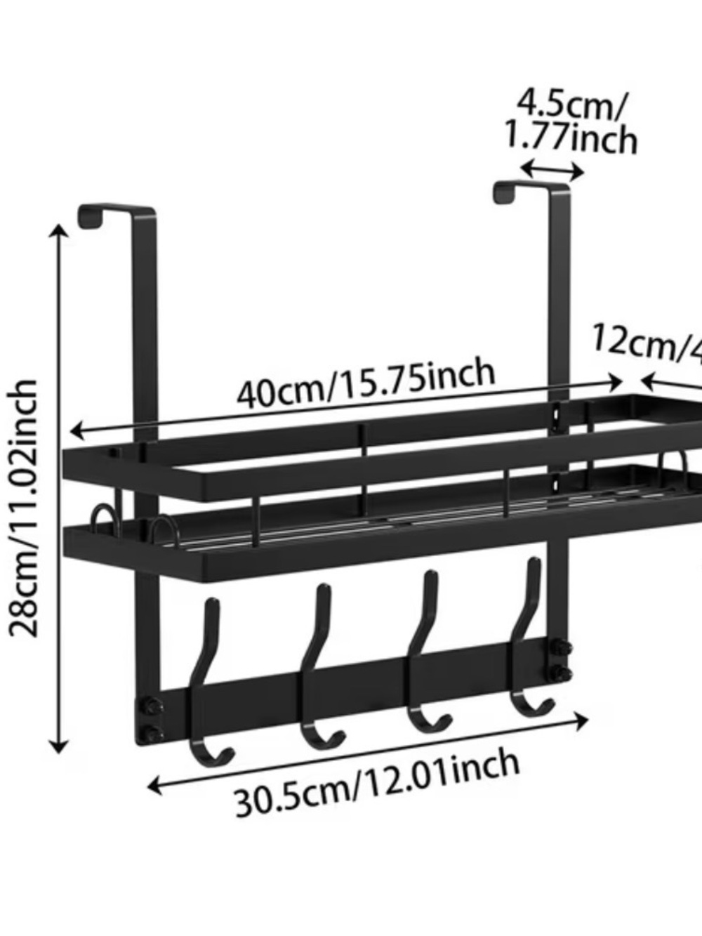 Over-the-door Black Metal Shelf with 5 Hooks
